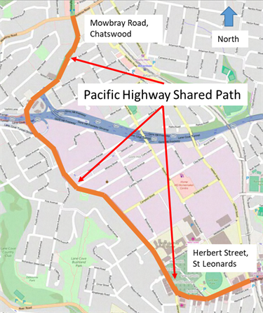 Construction of Pacific Highway shared paths map