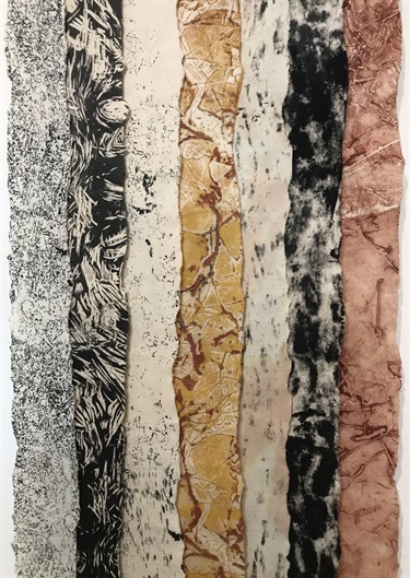 Liz Perfect, 'Written in the Wood'2024, silkscreen, woodcut and collagraph on rice paper